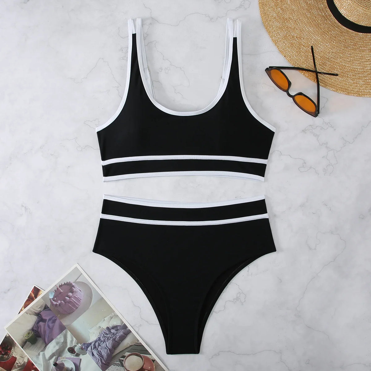 Contrast Binding Bandeau Bikinis 2024 Women Sexy Thong Swimsuit Push Up Swimwear Female Bathing Suit Swimming Summer Beachwear