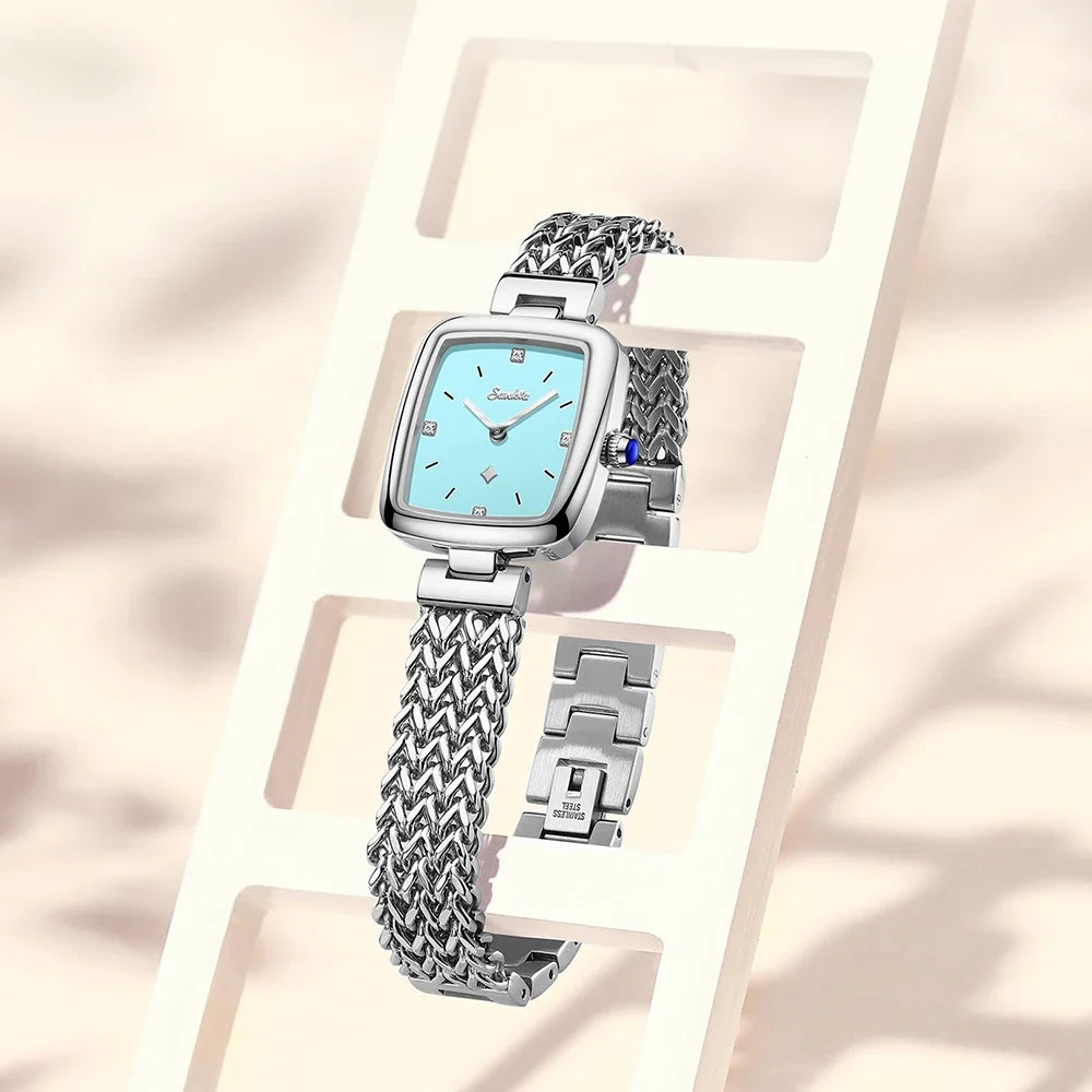 Women's Square Quartz Watch with Braided-Link Bracelet