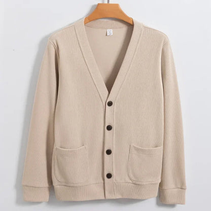 BROWON New Knitted Sweater Cardigan Men 2026 Autumn Solid Casual Man Clothes Korean Fashion 80% Cotton V-Neck Collar Sweater Men