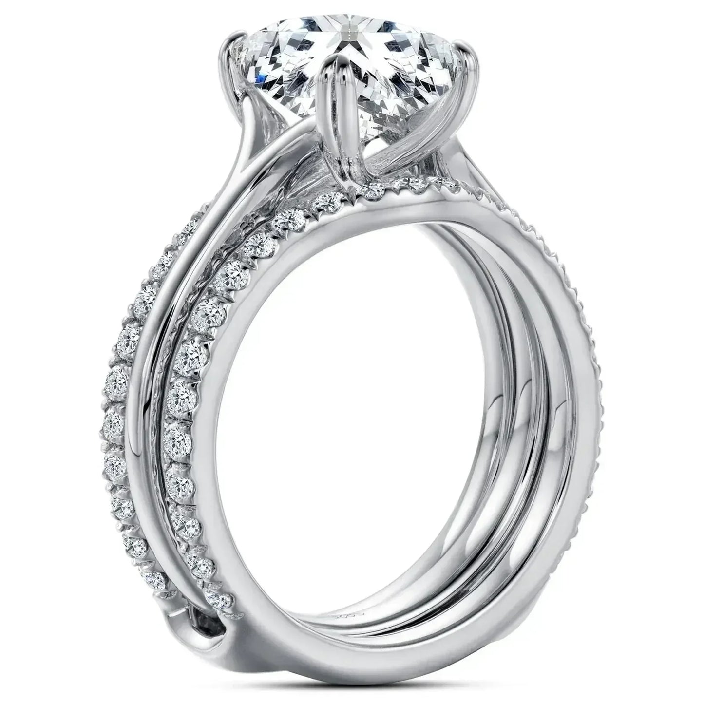 DEZO 4.05cttw All Moissanite S925 Silver Wedding Ring Sets for Women Main Stone 3ct Radiant Cut D Color GRA Certificate