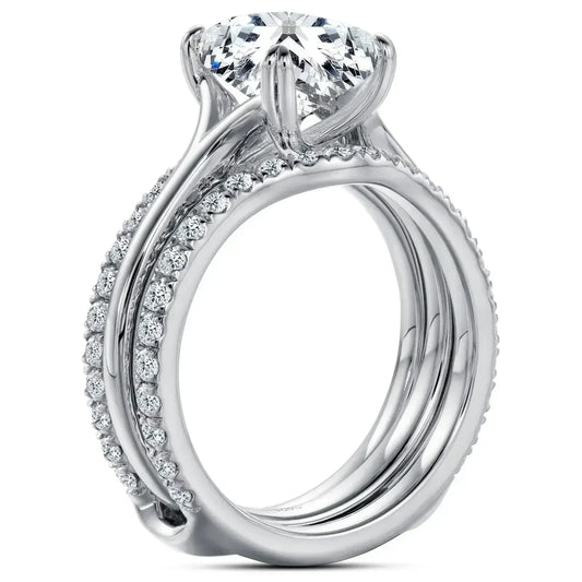 DEZO 4.05cttw All Moissanite S925 Silver Wedding Ring Sets for Women Main Stone 3ct Radiant Cut D Color GRA Certificate