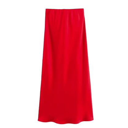 2026 New Women's European And American Style Fashion Silk Satin Texture High Waist Skirt Street Style Elegant Mid-length Skirt