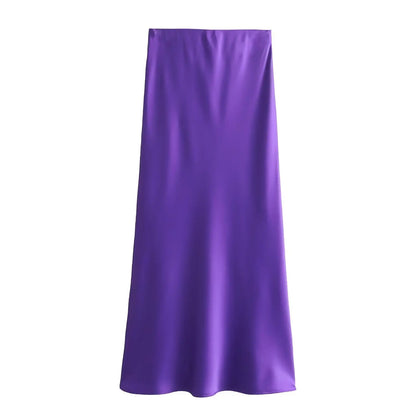2026 New Women's European And American Style Fashion Silk Satin Texture High Waist Skirt Street Style Elegant Mid-length Skirt