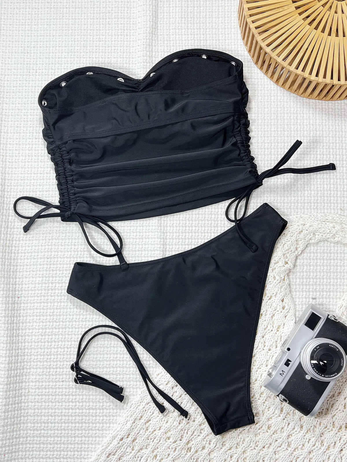 Black Bikinis 2026 Sexy Women Swimsuits Female Swimwear Bikini Set Bathing Suit Swimming Suits Bandeau Beachwear Thong Biquini