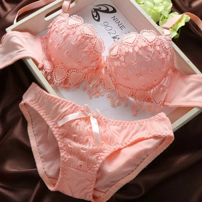 Women Lace Bra Sets Flower Printed Underwear Suit Sexy Lady Ultra-Thin Lingerie Comfortable Push Up Brassiere Outfit