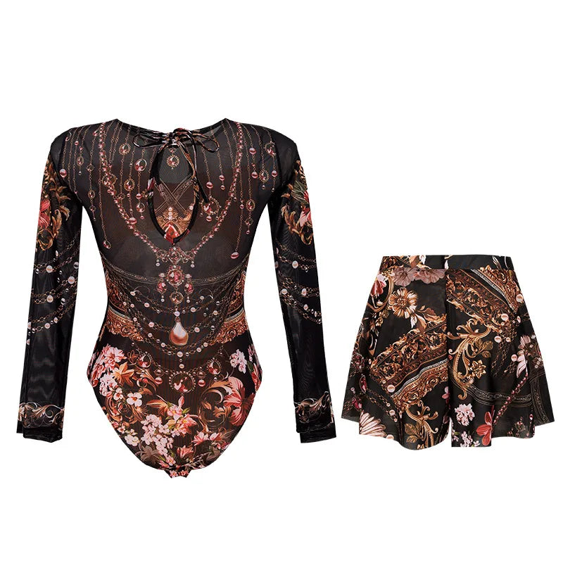 Print Long Sleeve Swimsuit 2026 Sexy Women Swimwear Female Push Up Bikini Surfing Suit Zipper Sport Swimming Bodysuit Beachwear
