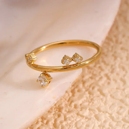 E.B.belle New White Rhinestone Crown Ring  Tarnish Free Hypollergenic Stainless Steel Jewelry 18k Gold Plated For Women Girls