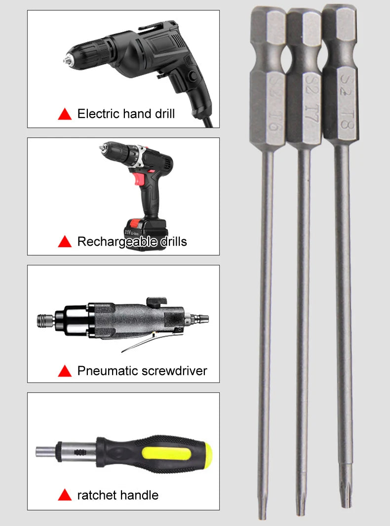 50-75-100mm Hollow Plum Blossom Extended S2 Screwdriver Set with Hexagonal Handle Screwdriver Bit Screwdriver Tool