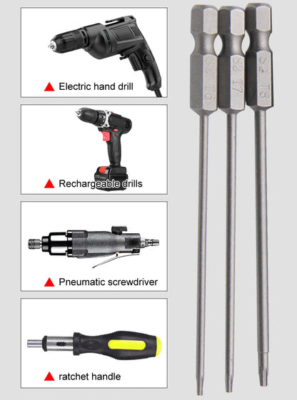 50-75-100mm Hollow Plum Blossom Extended S2 Screwdriver Set with Hexagonal Handle Screwdriver Bit Screwdriver Tool