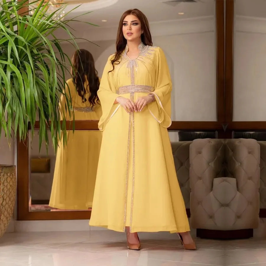 Customized Luxury Abaya Diamonds Muslim Elegant Women Dresses Caftan Moroccan Dubai Kaftan Gown Evening Party Eid Mubarak Jalabi