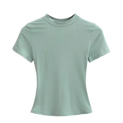 Slim Fit Solid Color Women's Casual T-shirt Short Sleeve Fashion Trend Y2K Top High Quality 2026 New Arrival