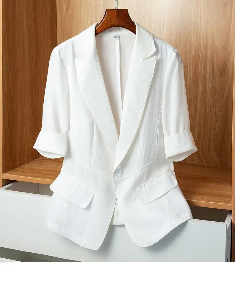Black Solid Casual Turn-Down Collar Single Button Short Sleeve Women's Jacket Korean Fashion Suit Blazer Short Jackets Coat 2026