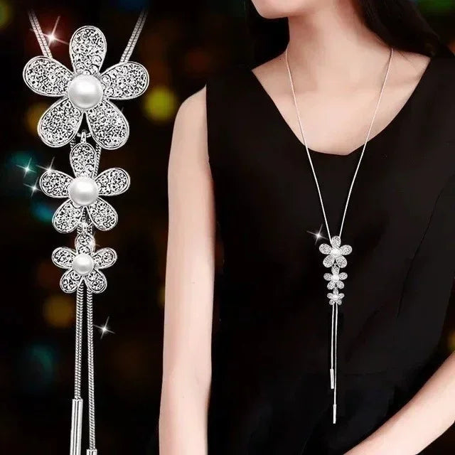 New Arrival Long Necklaces for Women 2024 Fashion Gray Crystal Choker Collier Femme Statement Necklaces & Pendants Accessories