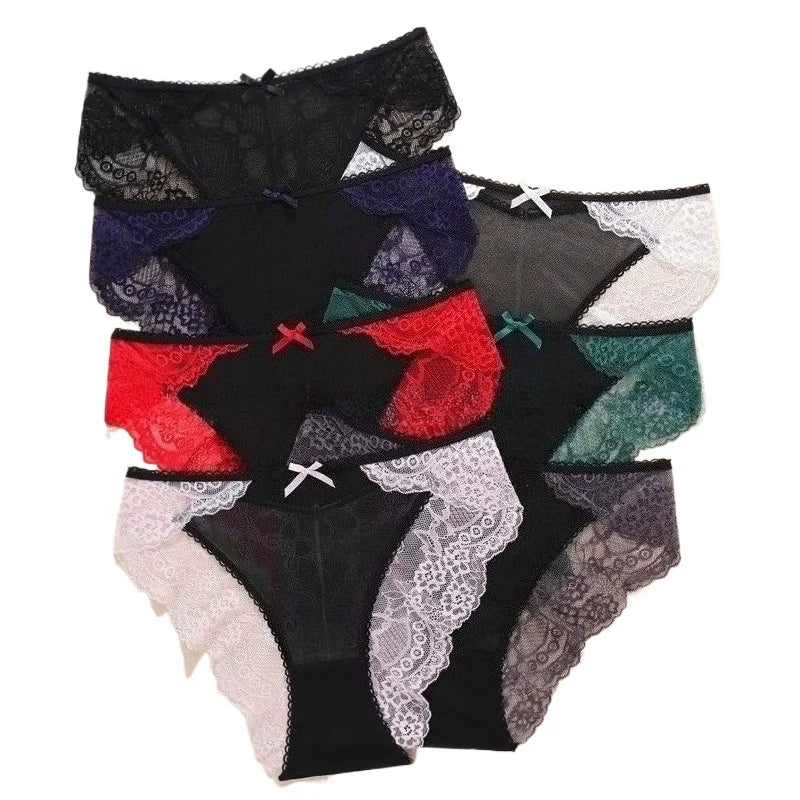 1PCS Sexy Lace Bow Lady Briefs Floral Patchwork Panties Breathable Female Underpants Elegant Lingerie Women Panties Underwear