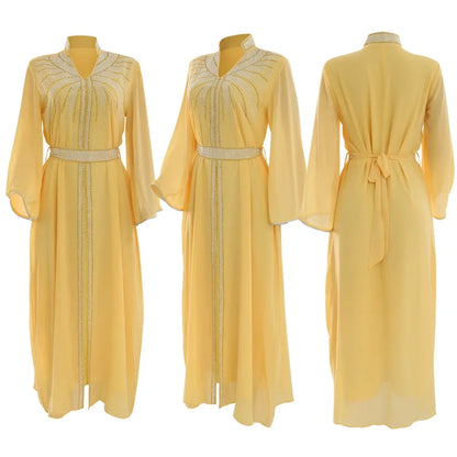 Customized Luxury Abaya Diamonds Muslim Elegant Women Dresses Caftan Moroccan Dubai Kaftan Gown Evening Party Eid Mubarak Jalabi