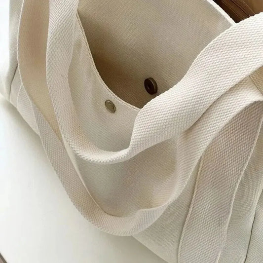 Canvas Women's Bag Large Capacity Multiple Outer Pocket Zipper Shoulder Bag Student Handbag Shopping