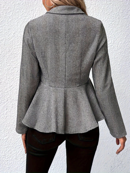 Women’s Plus-Size Solid Color Peplum Jacket – Casual Outerwear