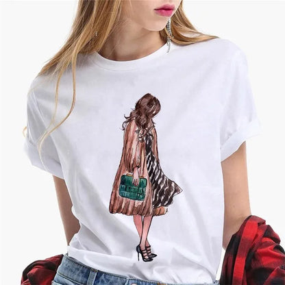 Paris Girl Europe and America Fashion Loose Ins White Short-sleeved T-shirt Woman Graphic T Shirts  Harajuku  Women Clothes