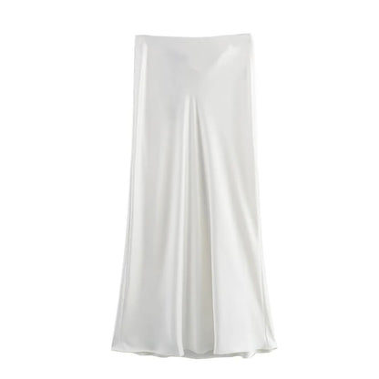 2026 New Women's European And American Style Fashion Silk Satin Texture High Waist Skirt Street Style Elegant Mid-length Skirt