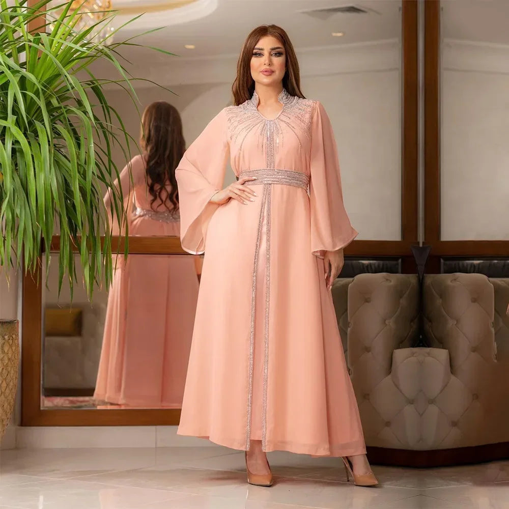 Customized Luxury Abaya Diamonds Muslim Elegant Women Dresses Caftan Moroccan Dubai Kaftan Gown Evening Party Eid Mubarak Jalabi