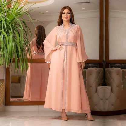 Customized Luxury Abaya Diamonds Muslim Elegant Women Dresses Caftan Moroccan Dubai Kaftan Gown Evening Party Eid Mubarak Jalabi