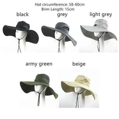 Summer Bucket Hat For Men Fisherman Cap Fishing Outdoor Sunshade Wide Visor Brim UV Sunscreen Riding Hiking Suncreen Sunhat