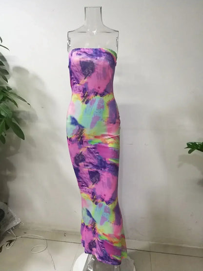 Spring And Summer Dresses For Women Chest Wrap Printed Off Shoulder Bandage Slim Sexy Long Dress 2023 New Fashion party MsChuh