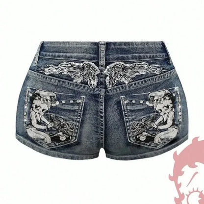 Kawaii cartoon character pocket embroidery high-quality slim denim shorts for women summer nightclub hip design casual y2k short