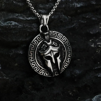 European and American Vintage Spartan Viking Mask Warrior Men's Titanium Steel Necklace Fashion Trend Helmet Handmade Pendant