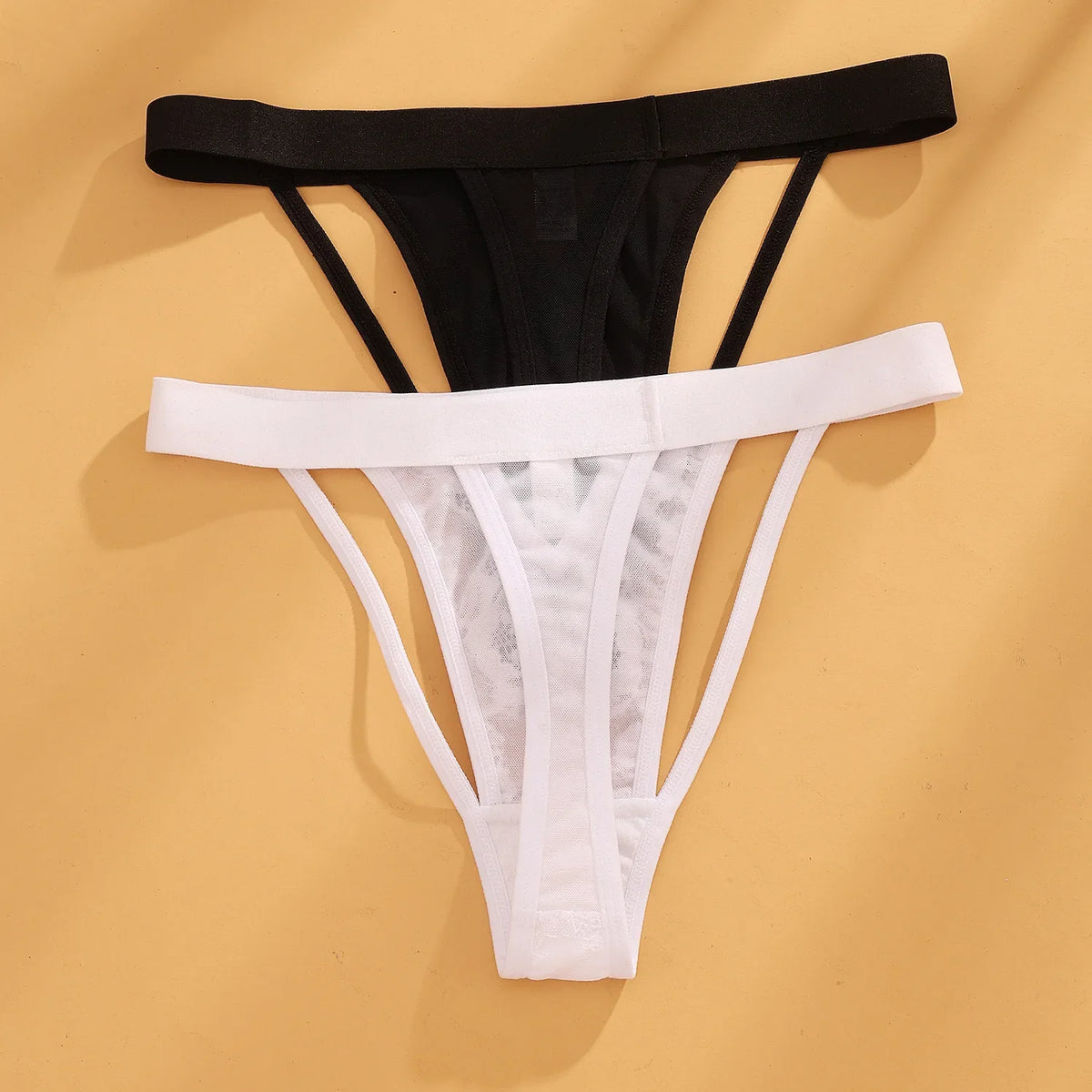 Black White Women Mesh Thong Low Rise Cutout Panties Hollow Out Breathable Perspective Intimate Underwear Sexy Female Lingerie