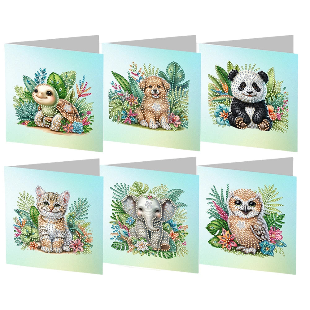 6Pcs DIY Diamond Painting Animal Flower Greeting Card Rinestone Embroidery Arts Craft Cards Kit Birthday Gift for Friend Gift