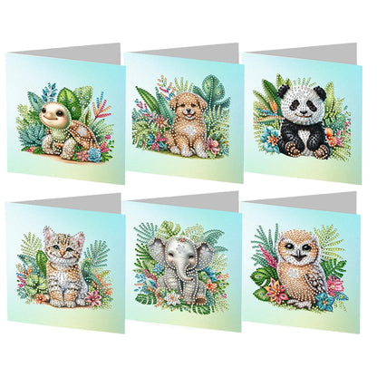 6Pcs DIY Diamond Painting Animal Flower Greeting Card Rinestone Embroidery Arts Craft Cards Kit Birthday Gift for Friend Gift