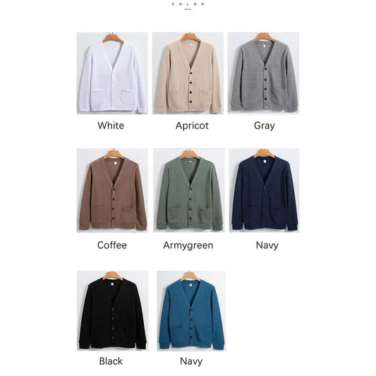 BROWON New Knitted Sweater Cardigan Men 2026 Autumn Solid Casual Man Clothes Korean Fashion 80% Cotton V-Neck Collar Sweater Men