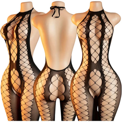 One Piece Sexy Big Loophole Open Bras Baby Dress Crotchless Lingerie Transparent  Adult  Mesh Hollow Bodystocking Hot Underwear