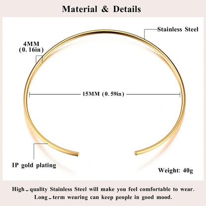 Choker Neck Cuff for Women, Open Collar Choker Torques Necklace Adjustable ,Simple Stainless Steel Jewelry