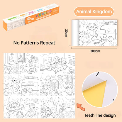 Children Drawing Roll Sticky Graffiti Scroll DIY Painting Color Filling Paper Coloring Papers for Kids Educational Toys Gifts
