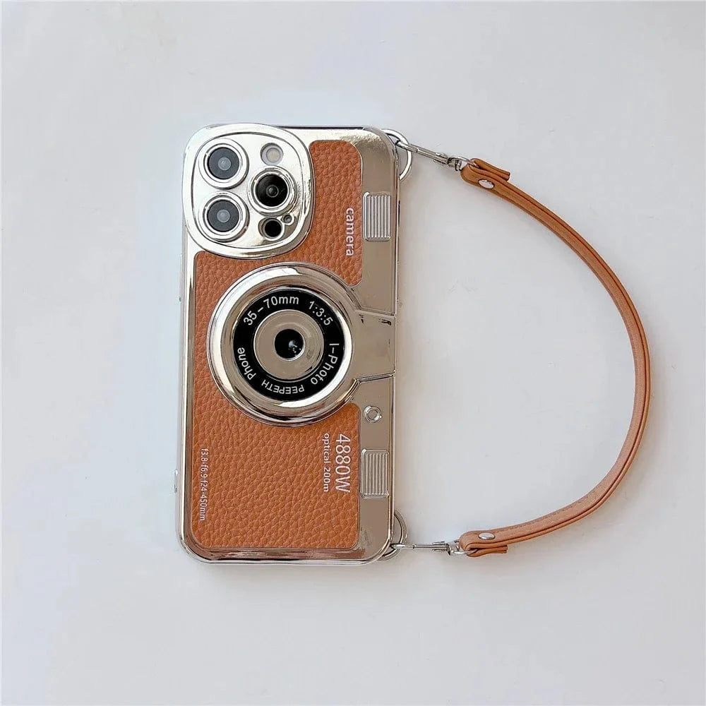 Luxury Retro Stereo Camera Lanyard iPhone Case