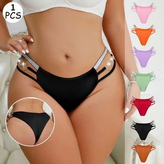 1pcs Plus Size Women Sexy Panties Low-Rise Hollow Out Ladies Briefs Silver Ribbon Underwear Solid Comfortable Underpants XL-4XL