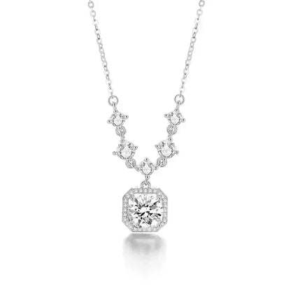 Luxurious Square Pink Zircon Pendant Necklace For Women Fashionable Personalized Daily Accessory Party Jewelry Birthday Gifts