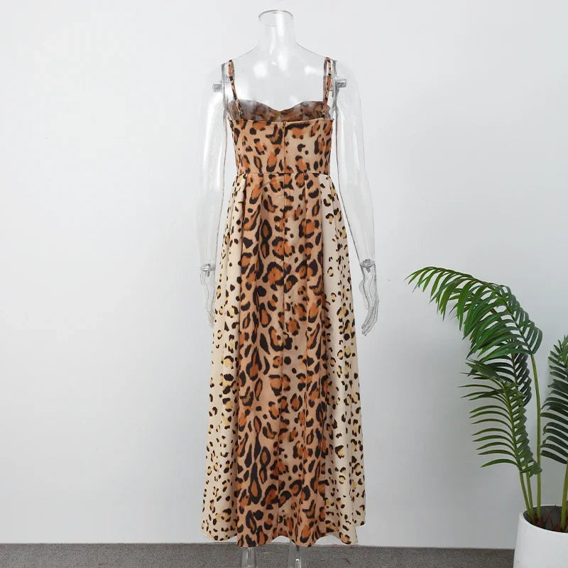 Leopard Print Sleeveless Sling Dress For Women Fashion Chic Backless A Line Dresses 2026 Elegant Female High Street Vestidos