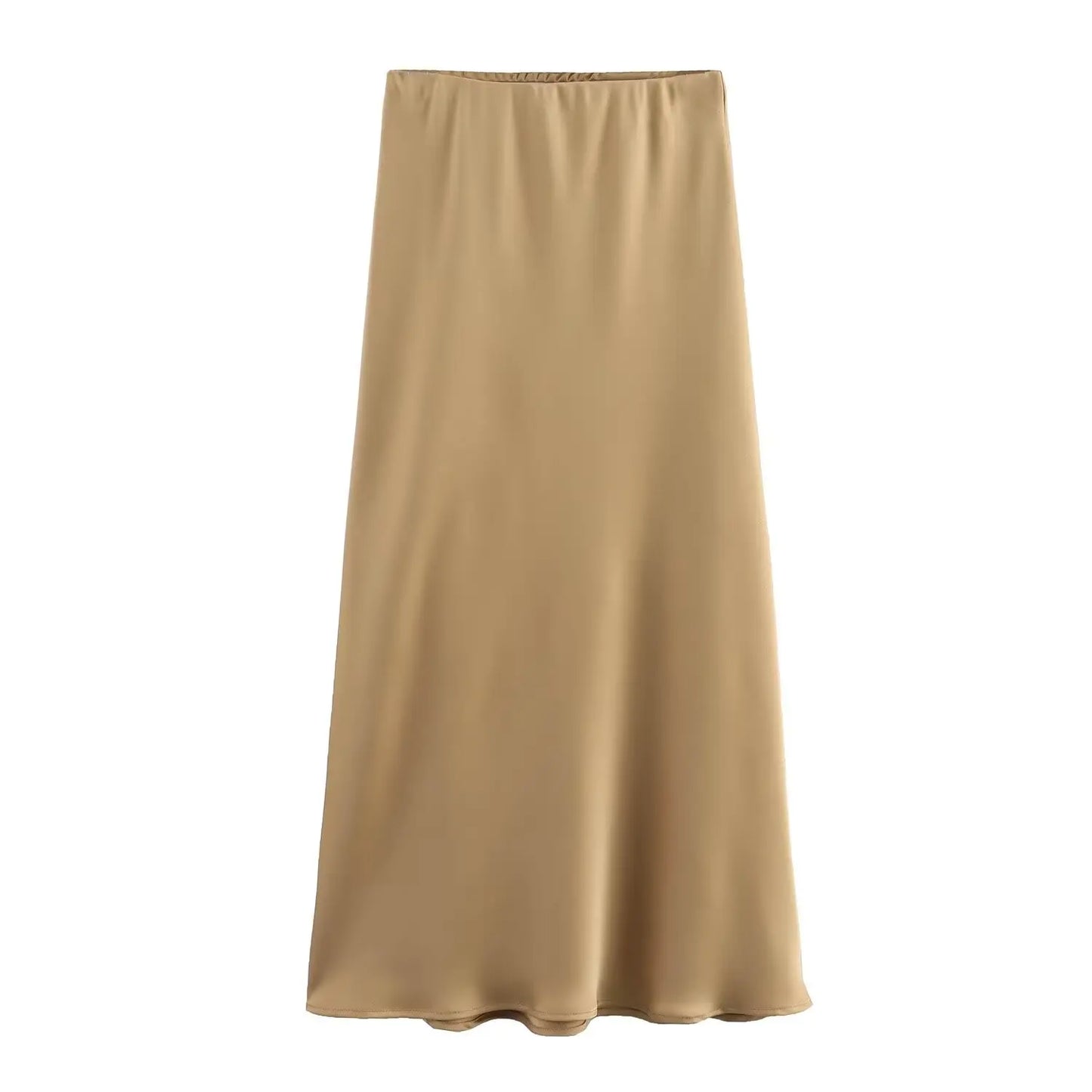 2026 New Women's European And American Style Fashion Silk Satin Texture High Waist Skirt Street Style Elegant Mid-length Skirt