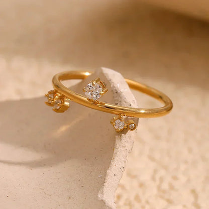 E.B.belle New White Rhinestone Crown Ring  Tarnish Free Hypollergenic Stainless Steel Jewelry 18k Gold Plated For Women Girls