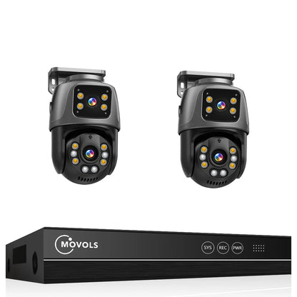 Movols 6MP XMEYE POE Surveillance System Dual Lens PTZ Two Way Audio POE Security Camera System 16CH NVR Video Surveillance Kit