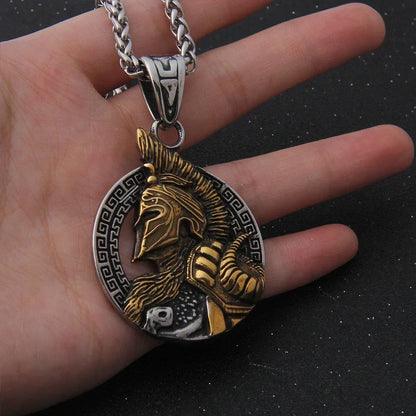 stainless steel King of War Spartan Warrior Portrait Pendant Men\'s Necklace Trend Rock Hip Hop Party Jewelry Christmas Gift