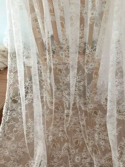3Meters/lot Off White French Chantilly Lace Fabric , Eyelash Embroidery Lace Craft Bridal Veil Lace Accessory 150cm Width
