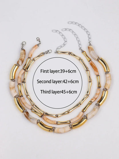 3 pieces/set Bohemian Acrylic Bamboo Beads Choker Necklace Set for Women Chunky Tube Necklaces 2024 Accessories Jewelry