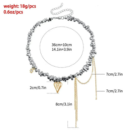 Fashion Heart Beaded Necklace for Women Boho Elegant Irregular Crystal Chain Y2K Choker Exquisite Party Gift Jewelry Accessories