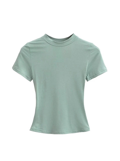 Slim Fit Solid Color Women's Casual T-shirt Short Sleeve Fashion Trend Y2K Top High Quality 2026 New Arrival