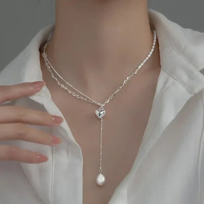 New Trendy Fashion 925 Silver Pearl Simple Elegant Thin Chain Pendant Necklace for Women Girl Jewelry Dropship Wholesale