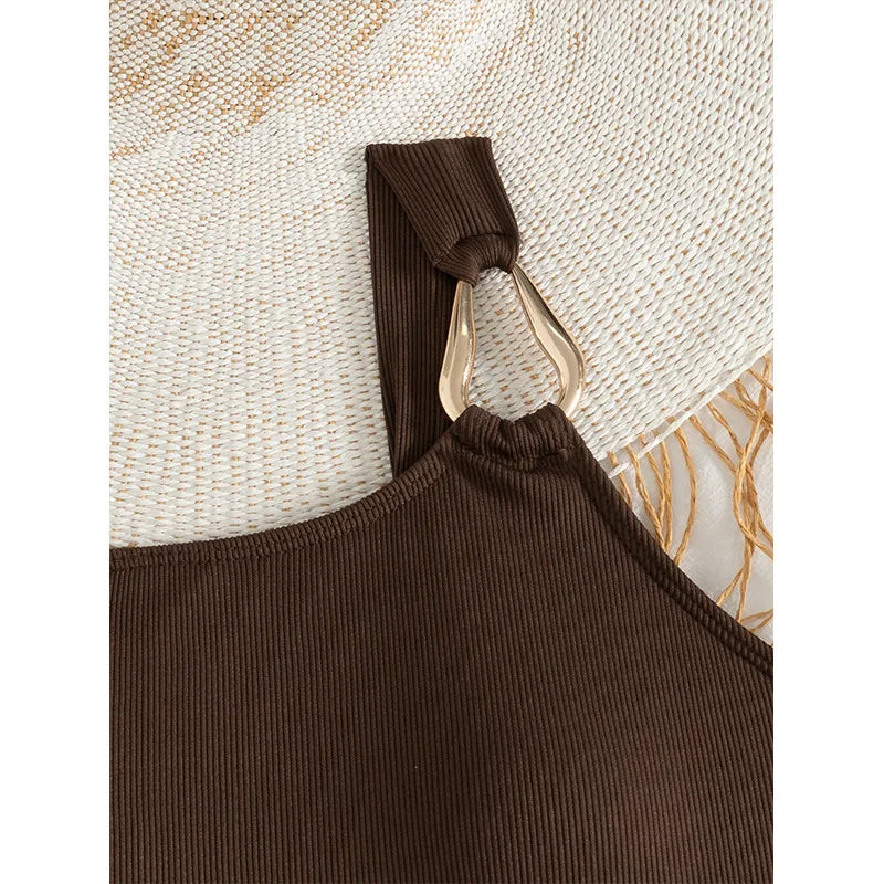 Sexy Women One Piece Swimsuit Female Swimwear 2025 Oval One Shoulder Monokini Swimming Suit Beachwear Bathing Suit Biquini Brown
